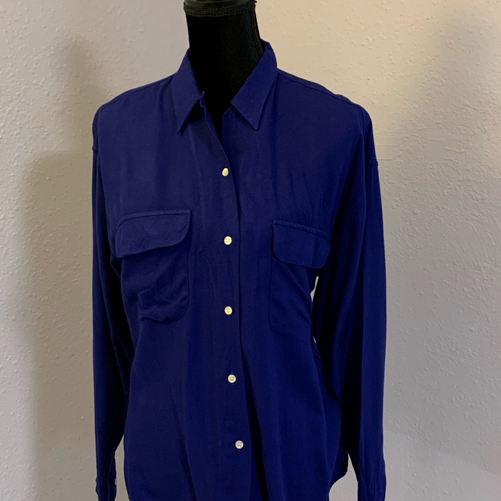 Vintage GAP Royal Blue Rayon Button-down Blouse